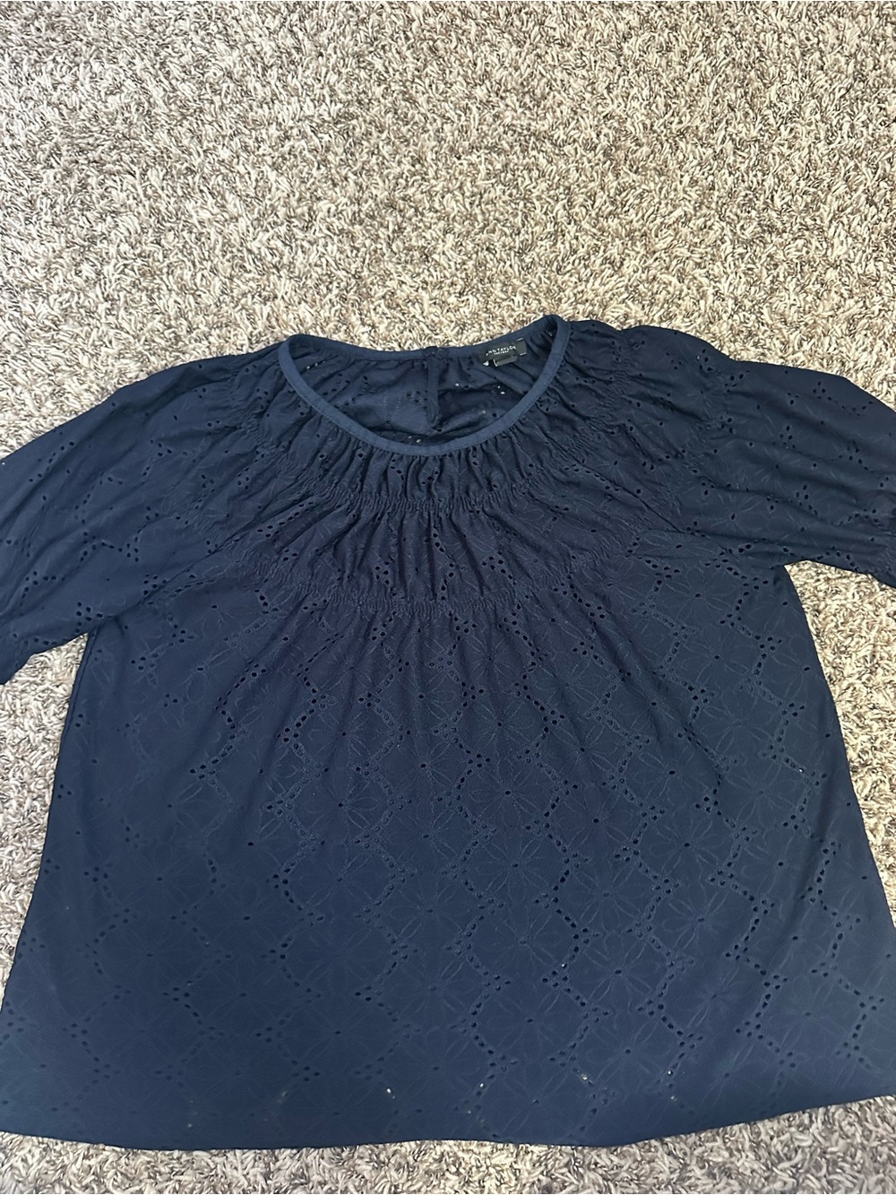 Ann Taylor Factory Navy Eyelet Peasant Blouse